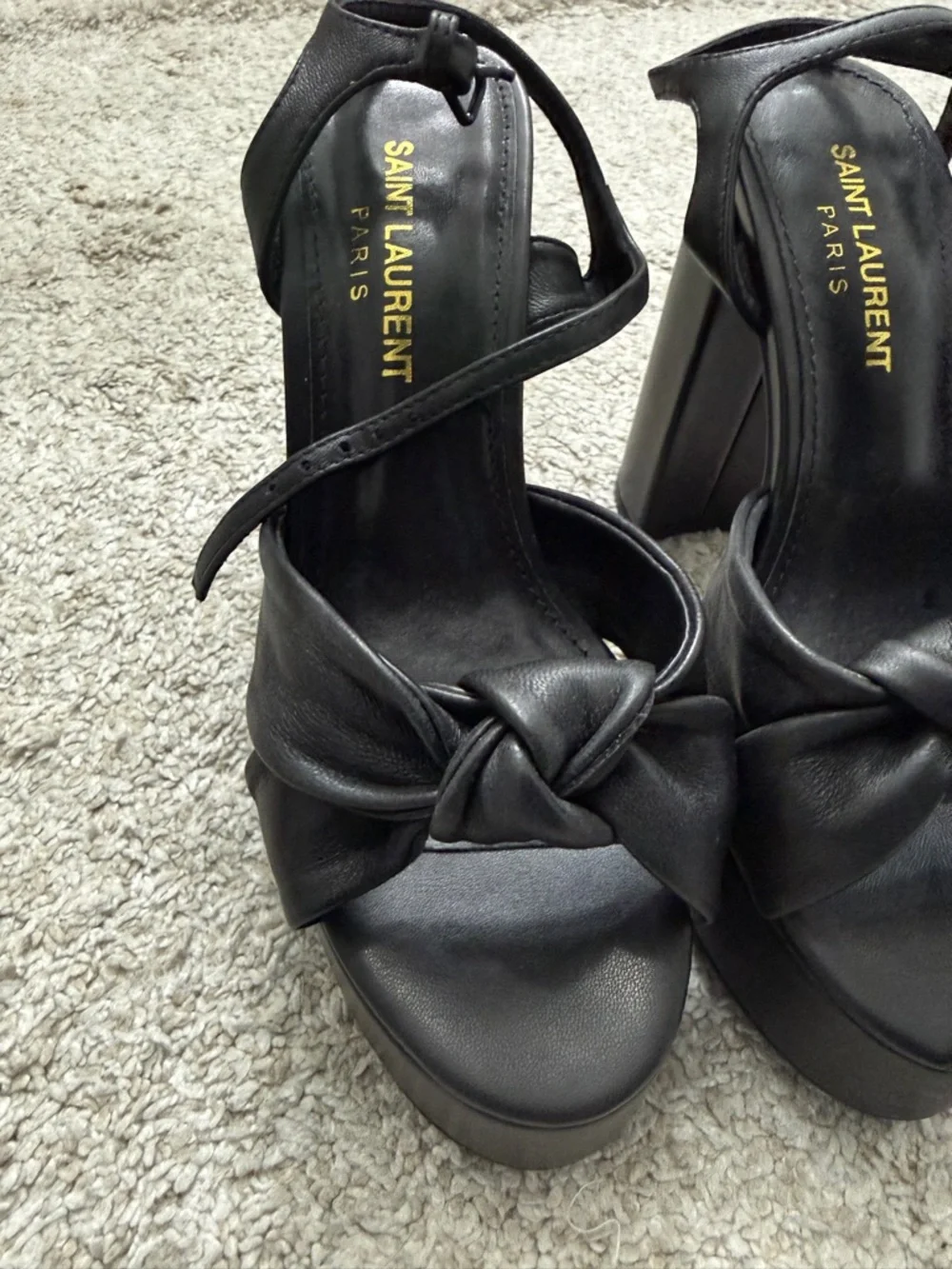 Saint Laurent Black Knotted Leather Platform Heels - Picture 2 of 7